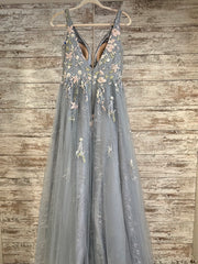 GRAY/FLORAL A LINE GOWN