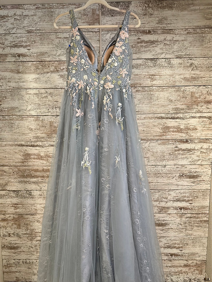 GRAY/FLORAL A LINE GOWN