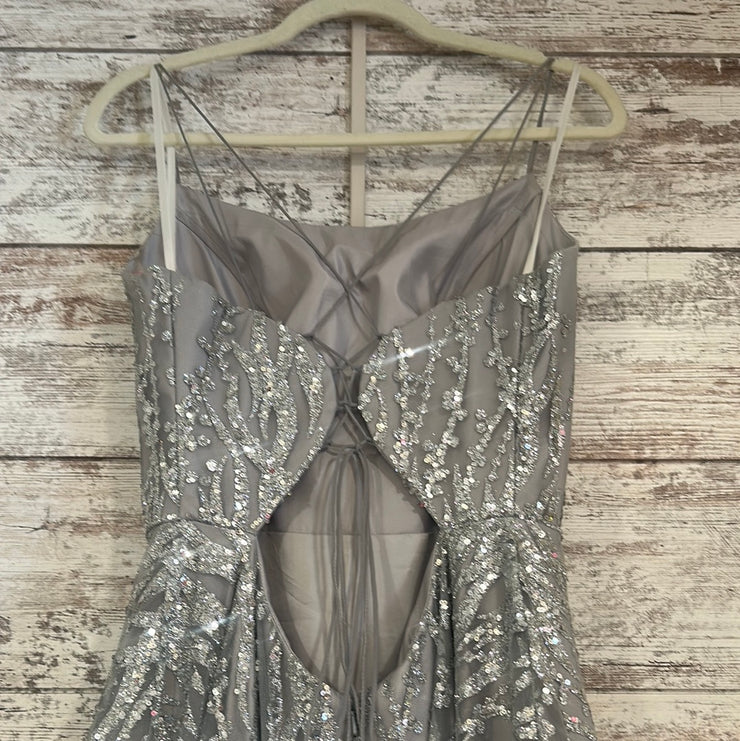 GRAY SPARKLY A LINE GOWN