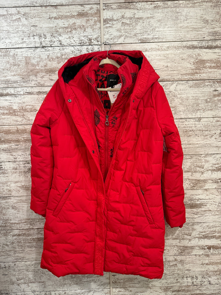 RED QUILTED LONG COAT-NEW $259
