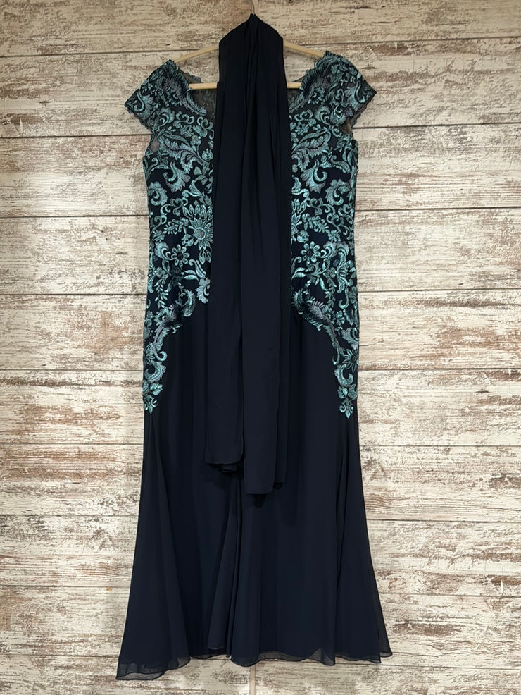 NAVY/FLORAL LONG EVENING GOWN