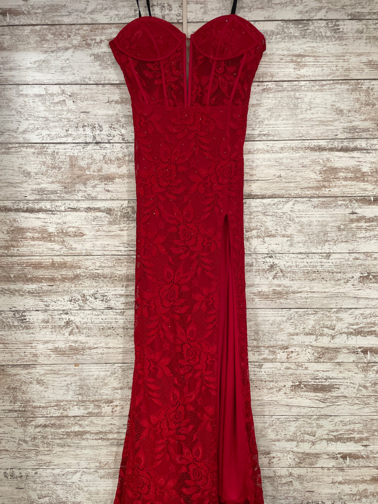 RED LACE LONG EVENING GOWN-NEW