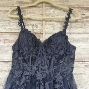 BLUE/GRAY FLORAL A LINE GOWN