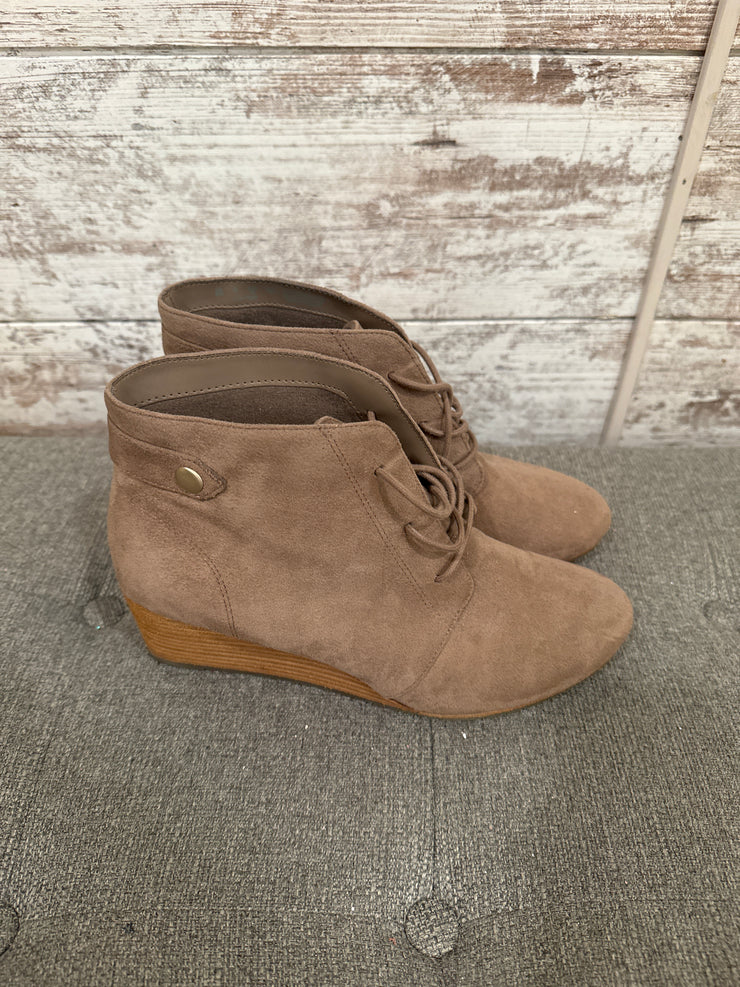 TAN WEDGE BOOTIES $90