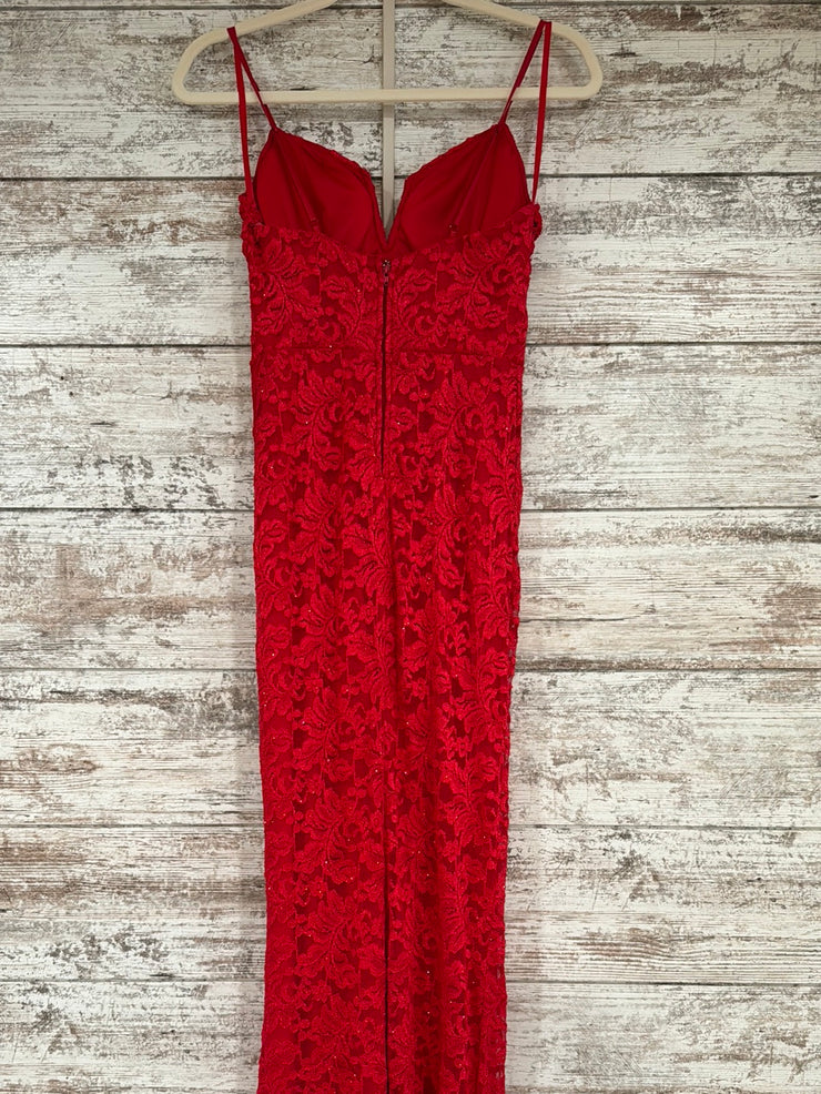 RED LACE LONG DRESS