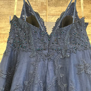 NAVY/FLORAL A LINE GOWN