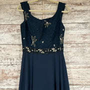 NAVY FLOWY LONG EVENING GOWN