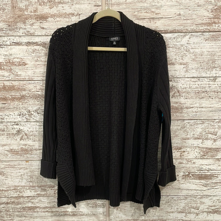 BLACK CROCHET OPEN CARDIGAN