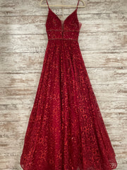 BURGUNDY SPARKLY A LINE GOWN
