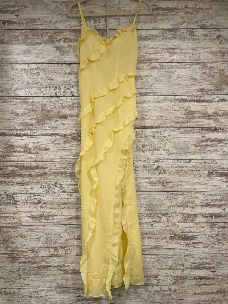 YELLOW RUFFLED LONG DRESS -NEW