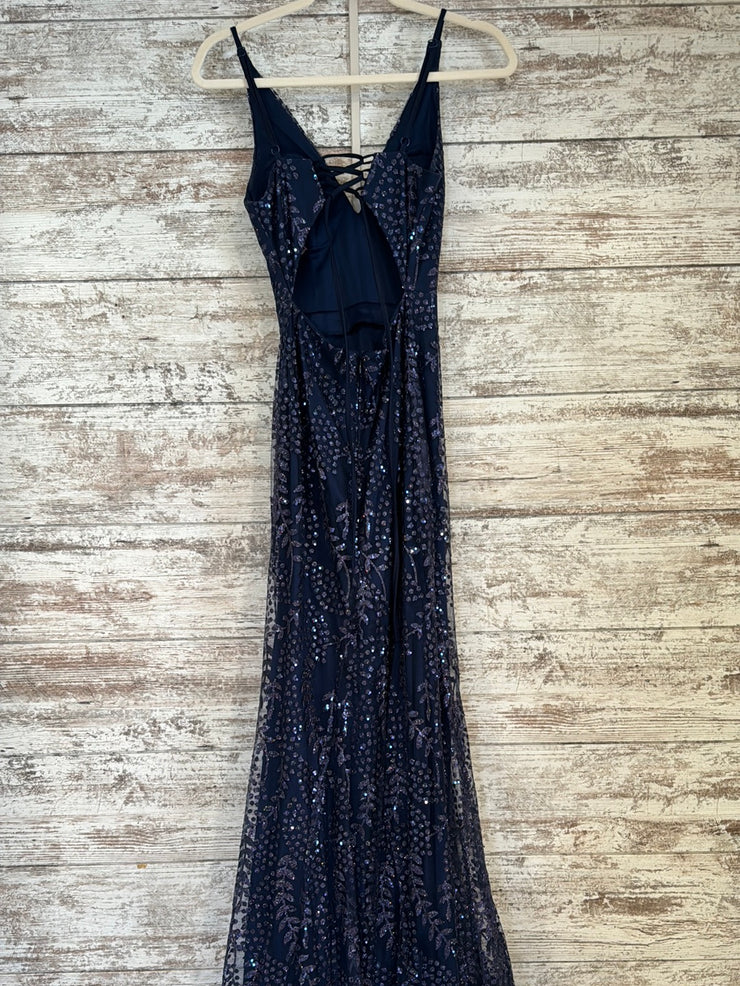 NAVY SPARKLY LONG EVENING GOWN