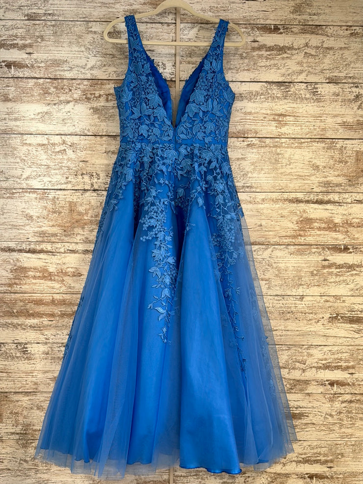 BLUE/FLORAL A LINE GOWN