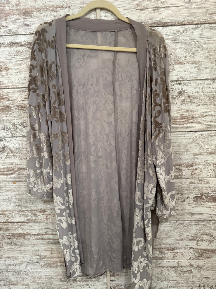 GRAY/FLORAL OPEN CARDIGAN