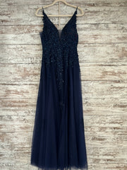 NAVY/FLORAL A LINE GOWN