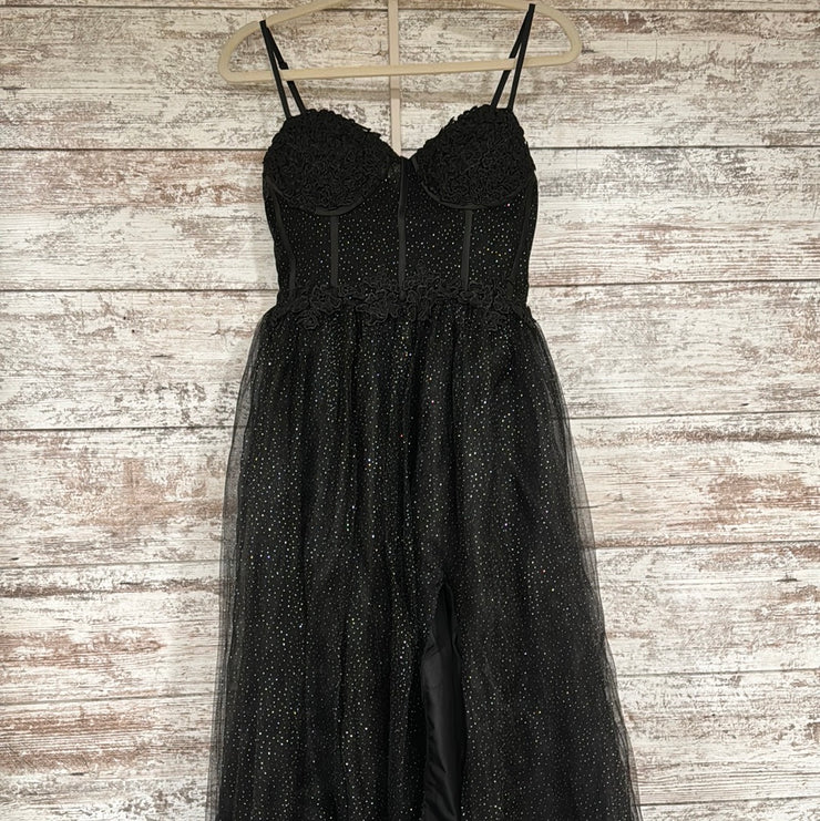 BLACK SPARKLY A LINE GOWN