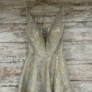 GOLD/BLUE SPARKLY A LINE GOWN