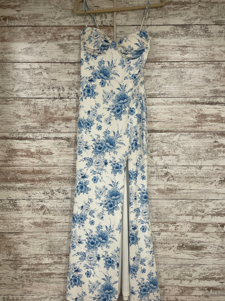 BLUE/WHITE FLORAL LONG DRESS