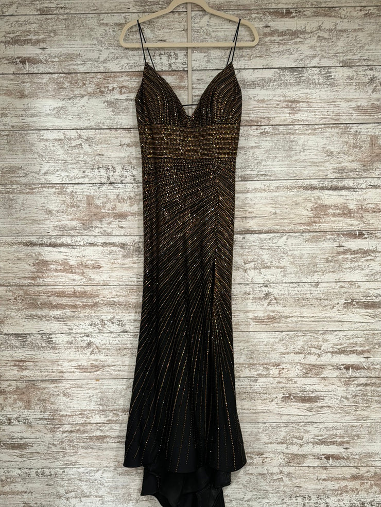 BLACK/GOLD BEADED LONG DRESS