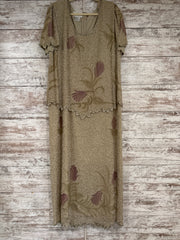 TAN/FLORAL BEADED LONG DRESS