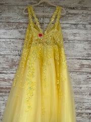 YELLOW SPARKLY A LINE GOWN