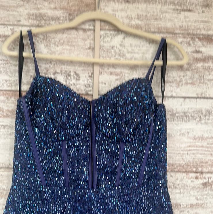 NAVY FULL GEM LONG DRESS