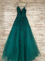 GREEN/FLORAL A LINE GOWN