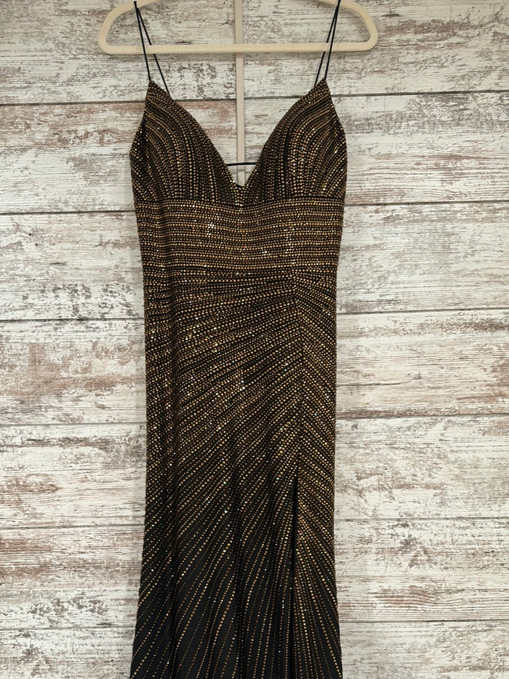 BLACK/GOLD BEADED LONG DRESS