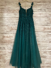 GREEN/FLORAL A LINE GOWN