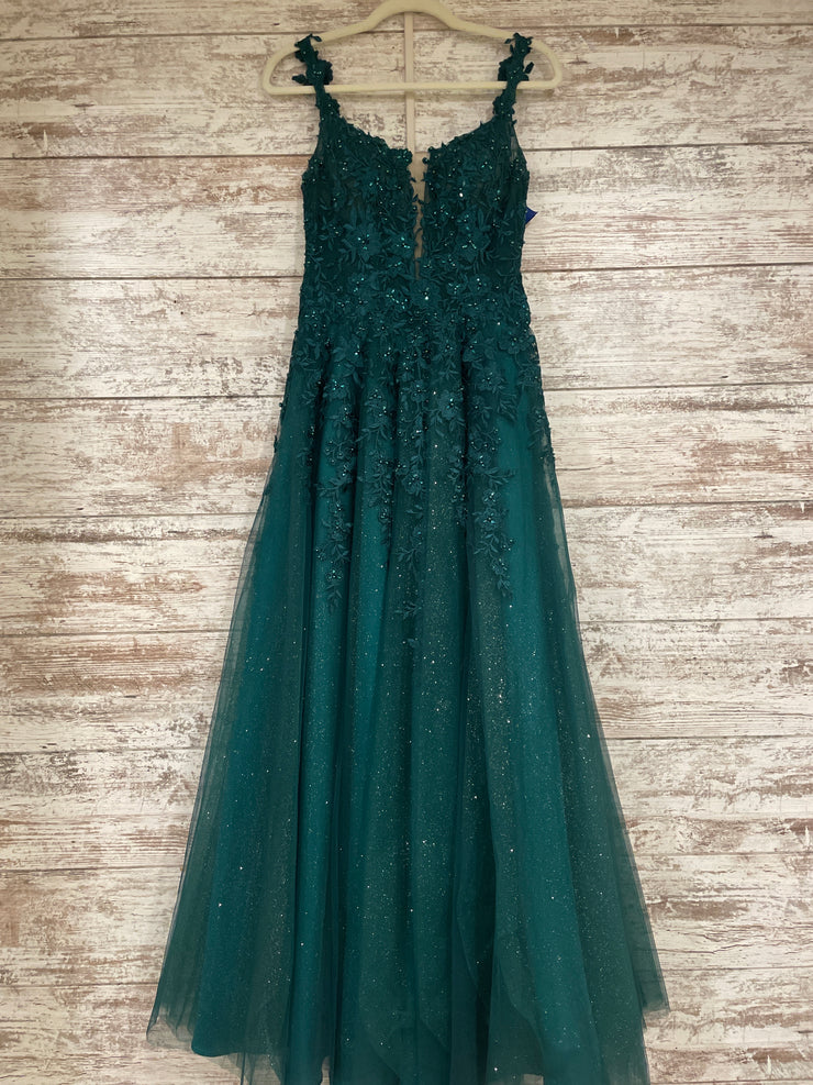 GREEN/FLORAL A LINE GOWN