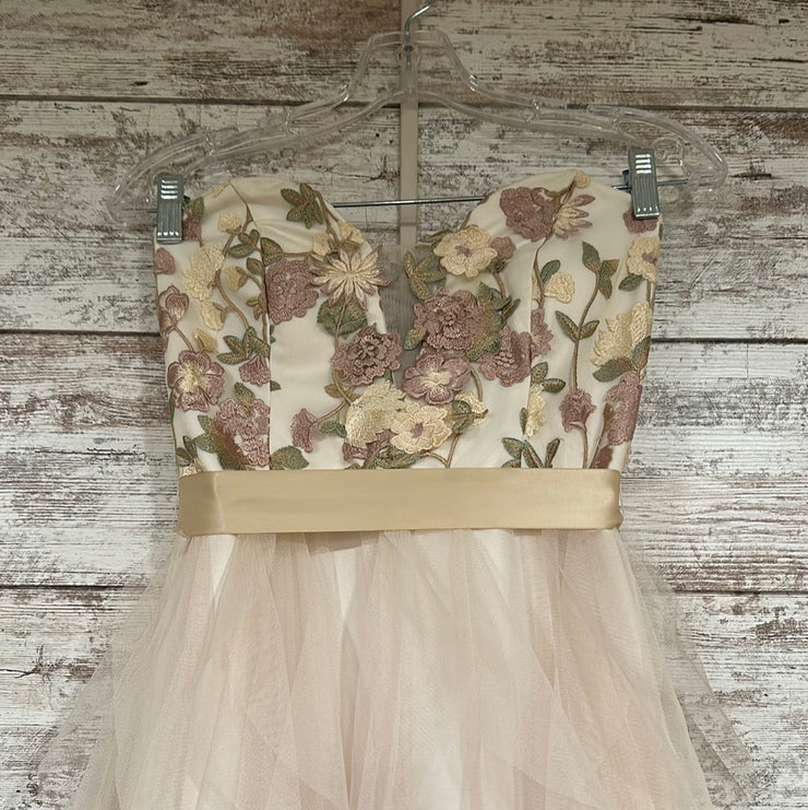 IVORY/FLORAL TOP A LINE GOWN