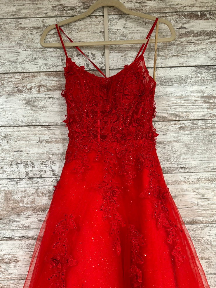 RED/FLORAL A LINE GOWN