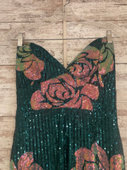 GREEN/FLORAL SPARKLY DRESS-NEW
