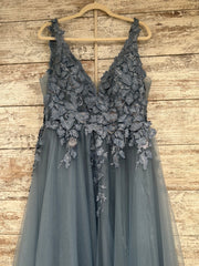 BLUE/FLORAL A LINE GOWN