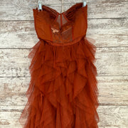 RUST RUFFLED LONG DRESS $359