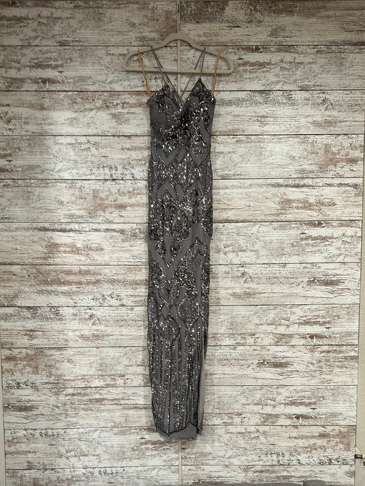 SILVER SEQUIN LONG DRESS