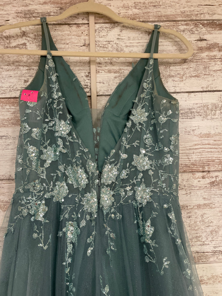 GREEN/FLORAL SPARKLY A LINE