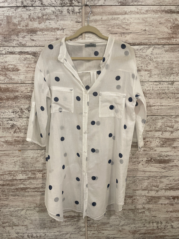 WHITE/BLUE SHIRT DRESS