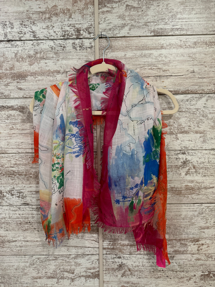 PINK/COLORFUL MAP SCARF