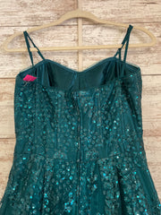 GREEN SPARKLY A LINE GOWN