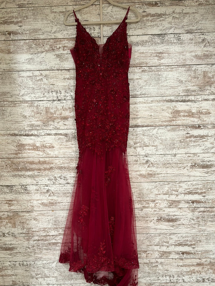 BURGUNDY/FLORAL MERMAID GOWN