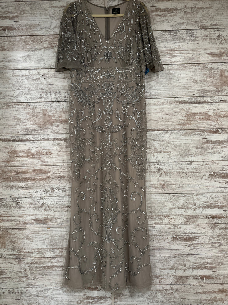 TAN/SILVER BEADED LONG GOWN