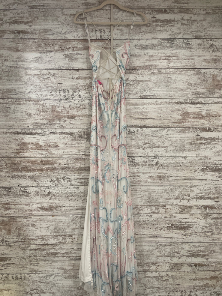 WHITE/BLUE/PINK BEADED DRESS