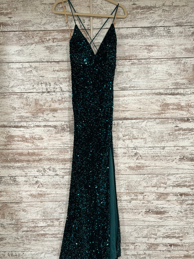 GREEN SPARKLY LONG DRESS