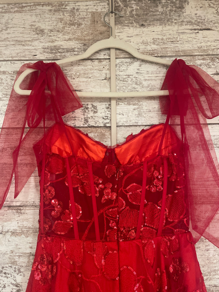 RED/FLORAL A LINE GOWN (NEW)