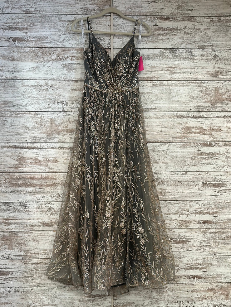 GRAY/GOLD A LINE GOWN