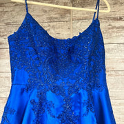 ROYAL BLUE/FLORAL A LINE GOWN