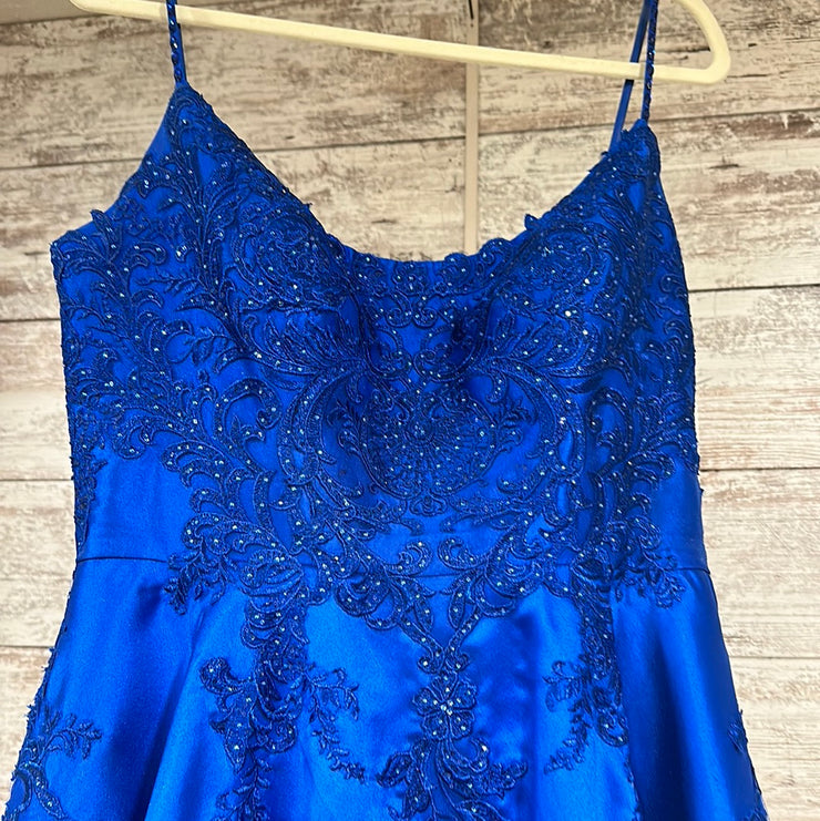 ROYAL BLUE/FLORAL A LINE GOWN