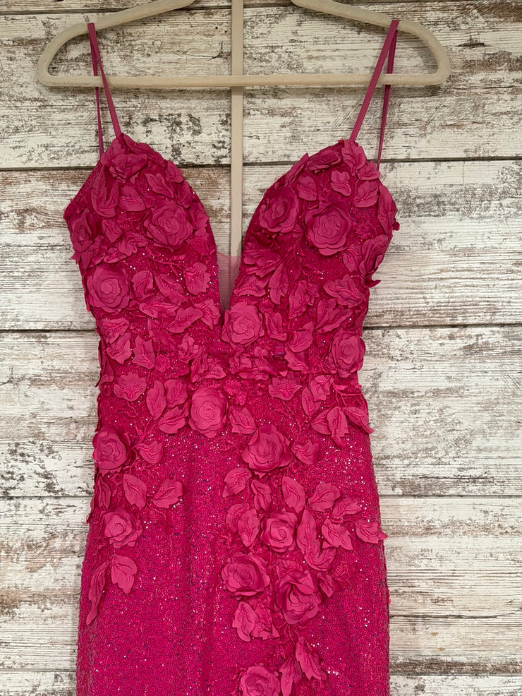 PINK/FLORAL SPARKLY LONG DRESS