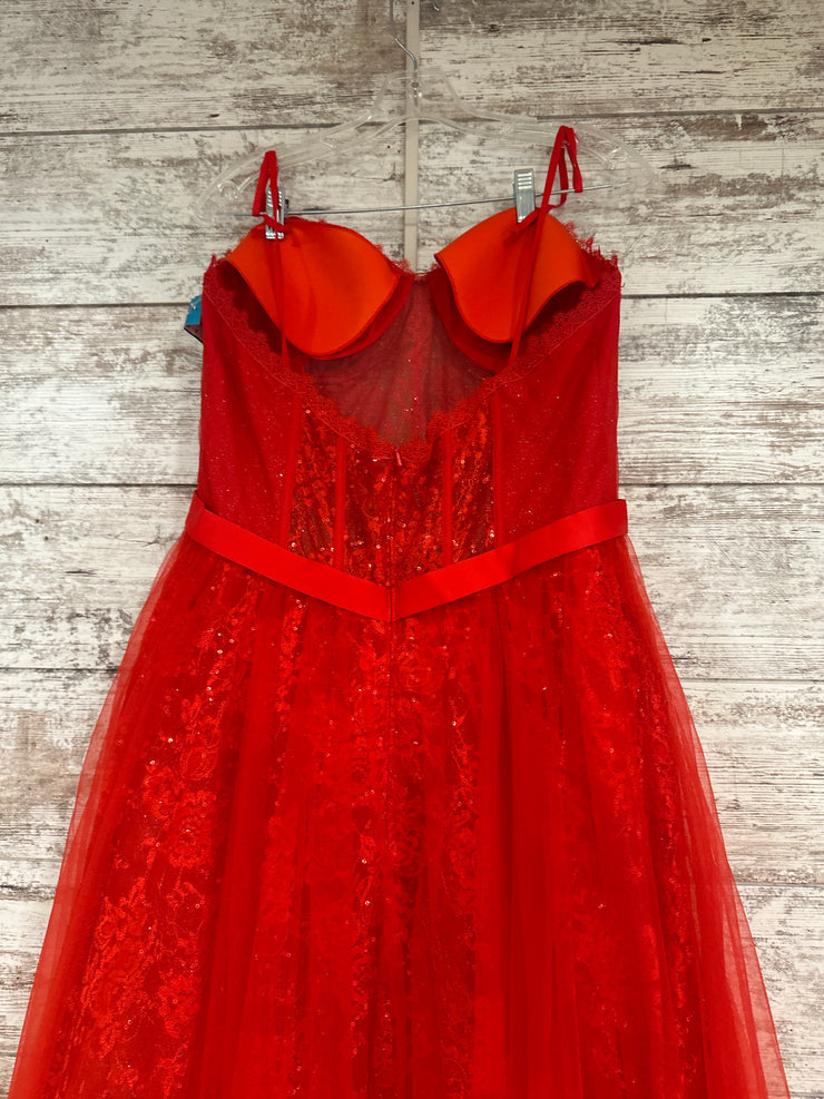 RED SPARKLY A LINE GOWN