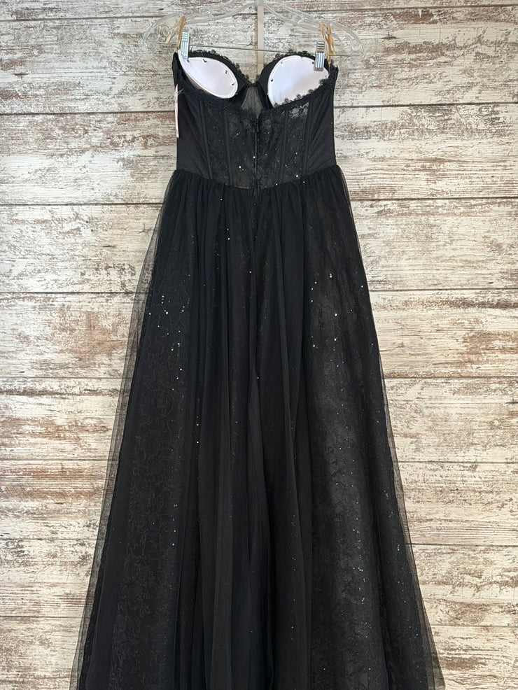 BLACK SPARKLY A LINE GOWN